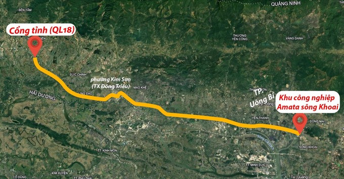 Hướng tuyến của dự án đường ven sông đang được tỉnh Quảng Ninh triển khai. Ảnh: Google Map