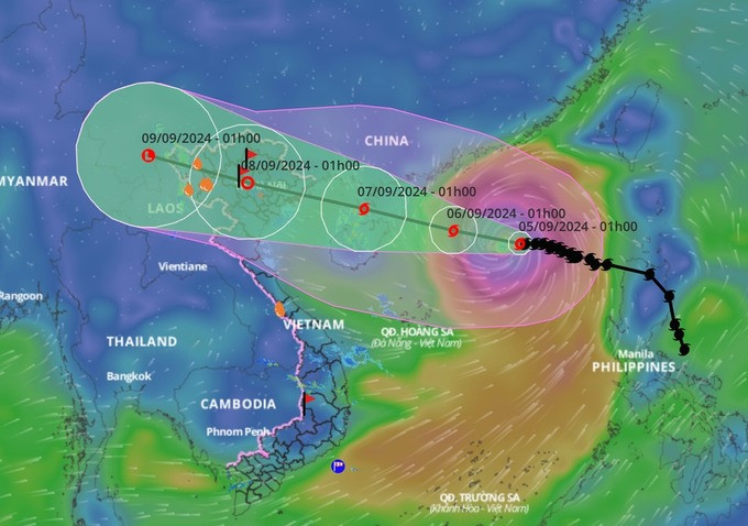 Dự báo hướng đi của siêu bão Yagi. Ảnh: TTDBKTTVQG
