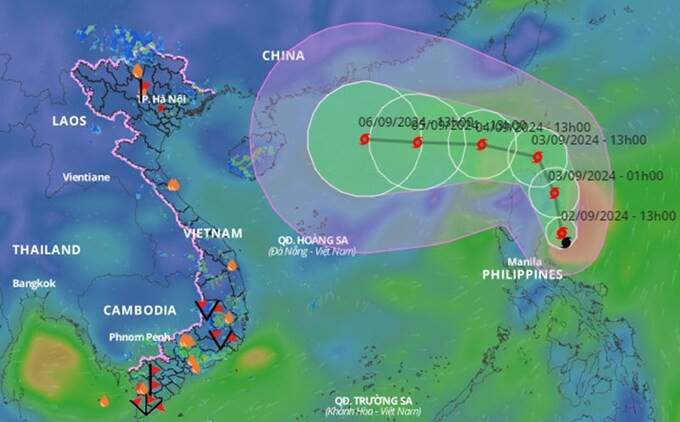 Bão số 3 Yagi có khả năng đổ bộ trực tiếp vào Bắc Bộ trong tuần tới. Ảnh: Hệ thống giám sát thiên tai Việt Nam