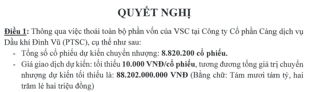 Viconship (VSC) muốn thoái toàn bộ 22% vốn tại doanh nghiệp logistics nhà PVS