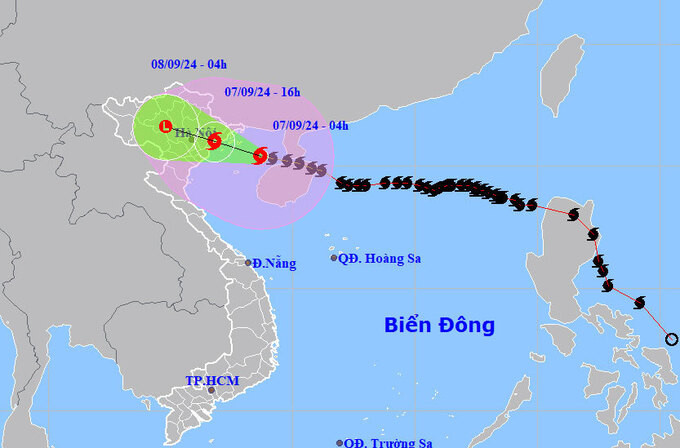 Hình ảnh mô phỏng đường đi của bão số 3. Ảnh: Internet