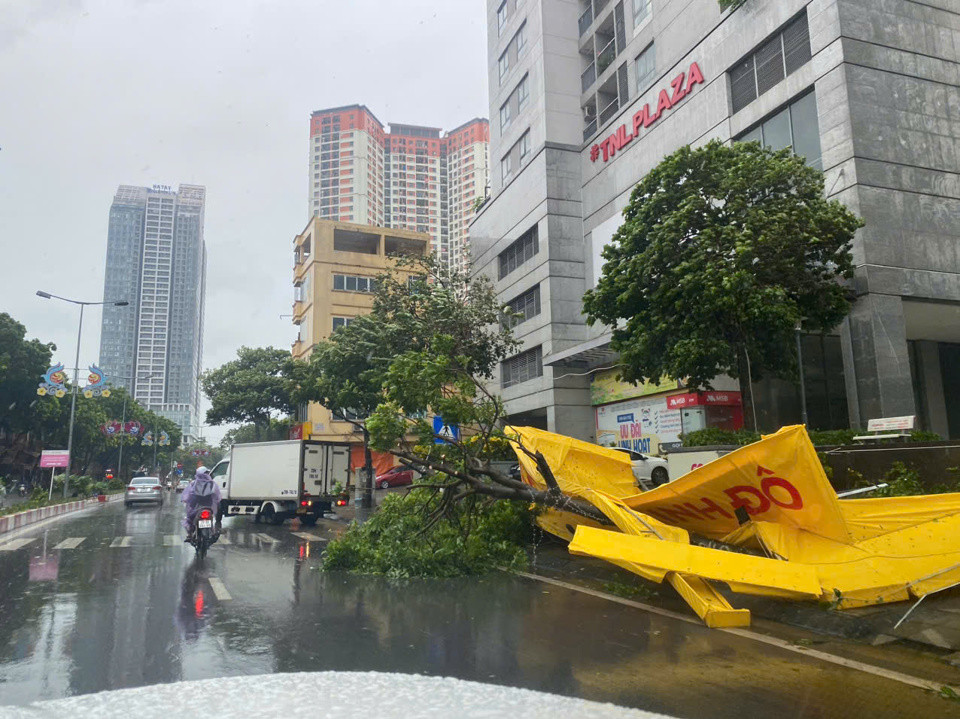 Phường Văn Quán, Quận Hà Đông các kios tạm và cây gẫy đổ do gió mạnh - Ảnh: VGP/Đỗ Hương