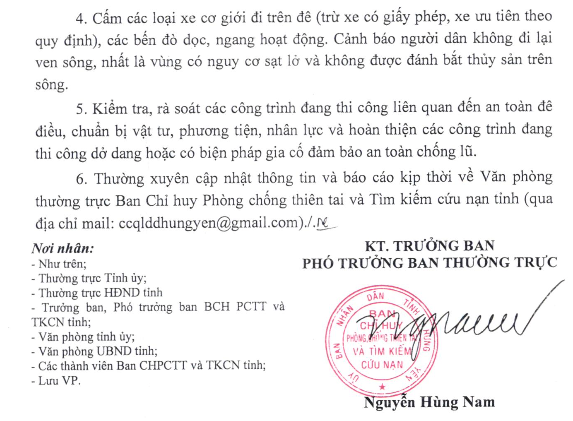 Công điện khẩn: Phát lệnh báo động II trên toàn tuyến tả đê sông Hồng