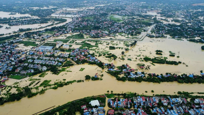 TP. Thái Nguyên chìm trong biển lũ. Ảnh: Hoàng Bằng