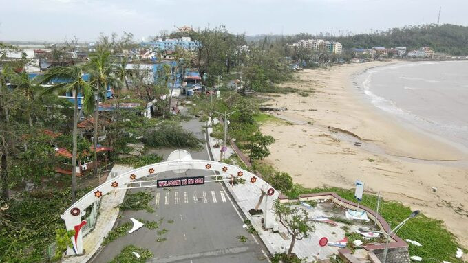 Mưa bão khiến tuyến đường du lịch khu 2 Đồ Sơn tan hoang với hàng trăm cây xanh 2 bên đường gẫy đổ. Ảnh: Báo Lao Động