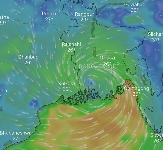 Áp thấp nhiệt đới từ tàn dư của bão Yagi đã di chuyển tới vùng biển Bangladesh và đang hồi sinh. Ảnh: Internet