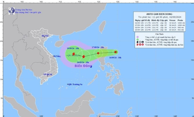 Hướng đi của áp thấp nhiệt đới. Ảnh: TT KTTV