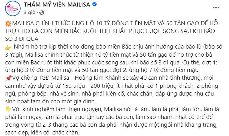 'Bà trùm chuỗi thẩm mỹ viện' Mailisa tiết lộ lý do nâng tổng số tiền từ thiện lên 10 tỷ