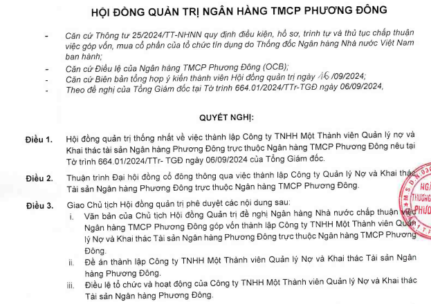 OCB thành lập công ty Quản lý nợ và Khai thác tài sản