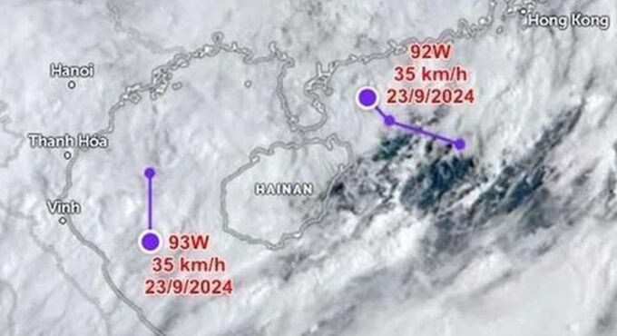 Hai áp thấp 92W và 93W theo dự báo của JTWC. Ảnh: JTWC