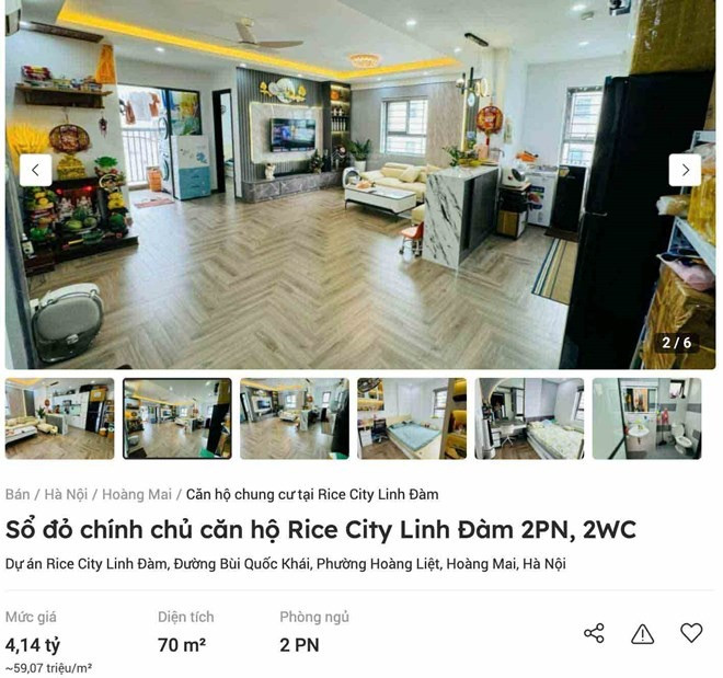 Căn hộ Rice City Linh Đàm có giá hơn 4 tỷ đồng. Nguồn: Batdongsan.com.vn