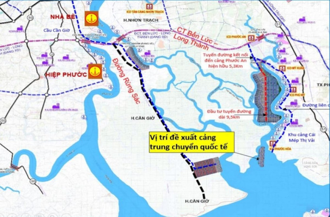 Vị trí dự kiến sẽ xây dựng Cảng trung chuyển quốc tế Cần Giờ. Ảnh: Internet