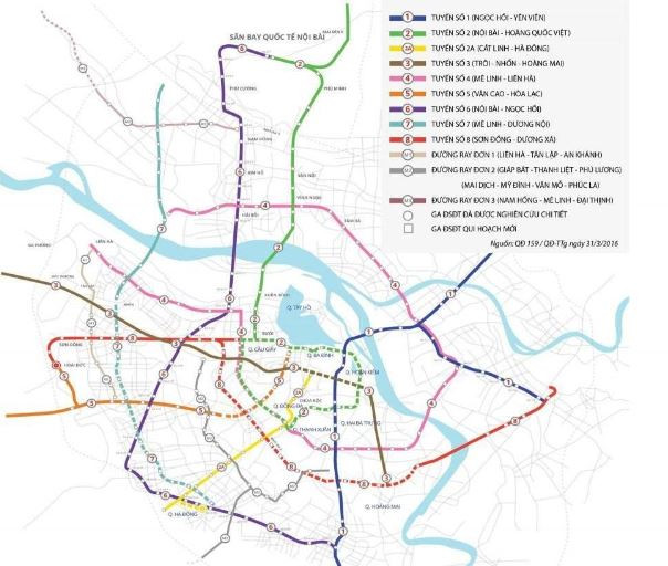 Sơ đồ các tuyến đường sắt đô thị tại Hà Nội. Ảnh chụp màn hình