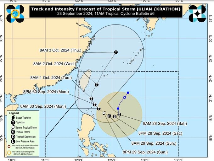 Bão Julian có nguy cơ mạnh lên thành siêu bão. Ảnh: PAGASA