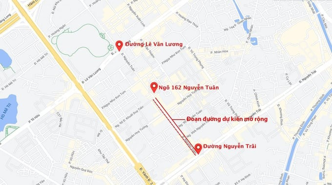 Đoạn đường Nguyễn Tuân sẽ được mở rộng. Ảnh: Google Map