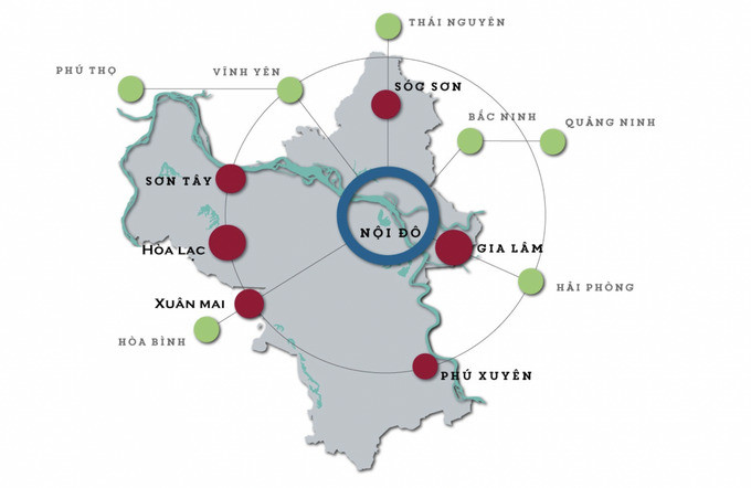 Hà Nội tiến tới xây dựng 3 TP phố mới, định hướng phát triển theo mô hình chùm đô thị. Ảnh: Internet