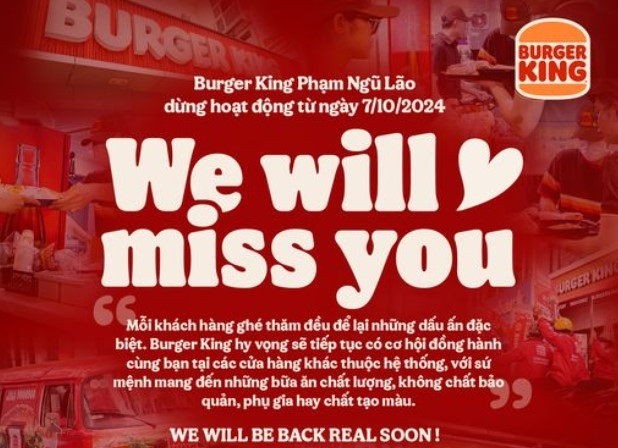 Thêm Buger King báo đóng cửa chi nhánh Phạm Ngũ Lão, chuyên gia F&B lên tiếng khi các ông lớn liên tiếp trả mặt bằng