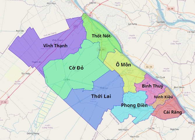 Bản đồ hành chính TP. Cần Thơ. Ảnh: Internet