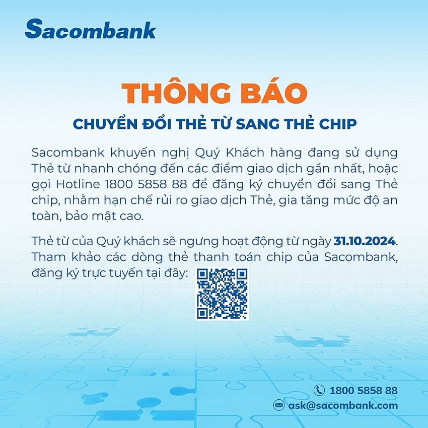 Sacombank (STB) chính thức ngưng hoạt động thẻ từ từ 31/10