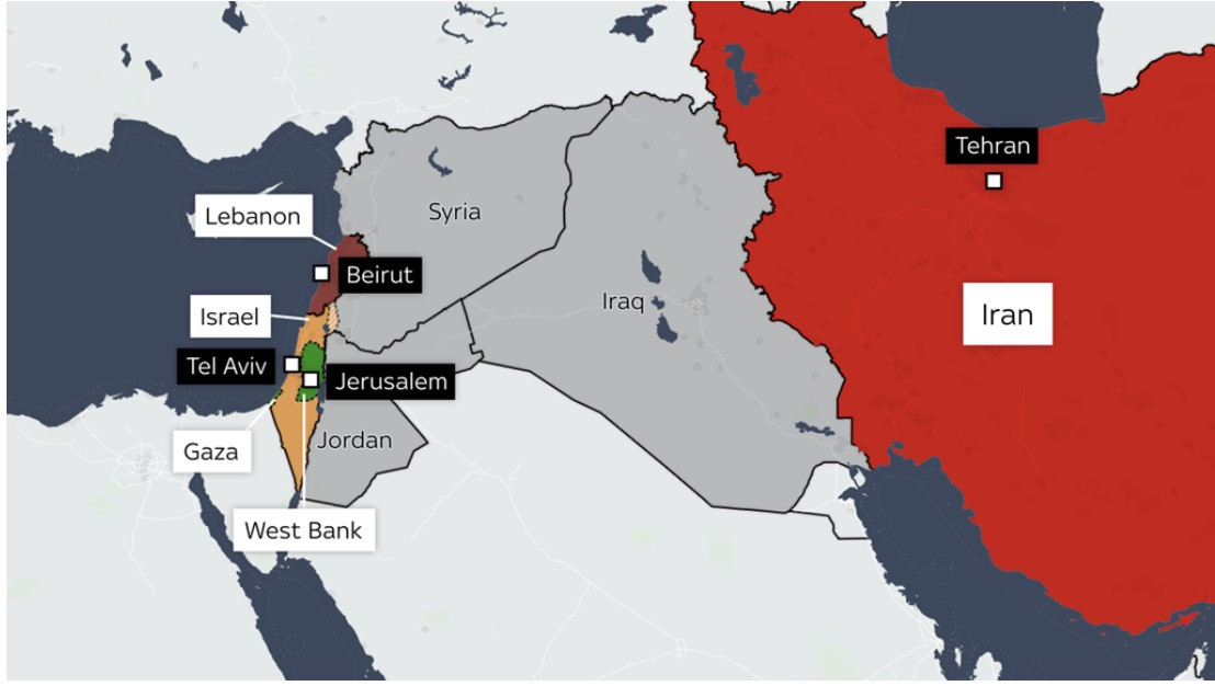 bản đồ iran israel - sky news