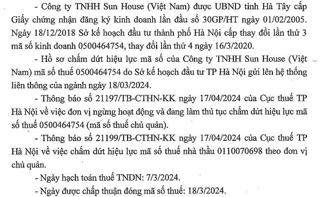 Đóng mã số thuế từ tháng 3/2024, Sun House (Việt Nam) vừa nhận thông báo truy thu 4 tỷ đồng