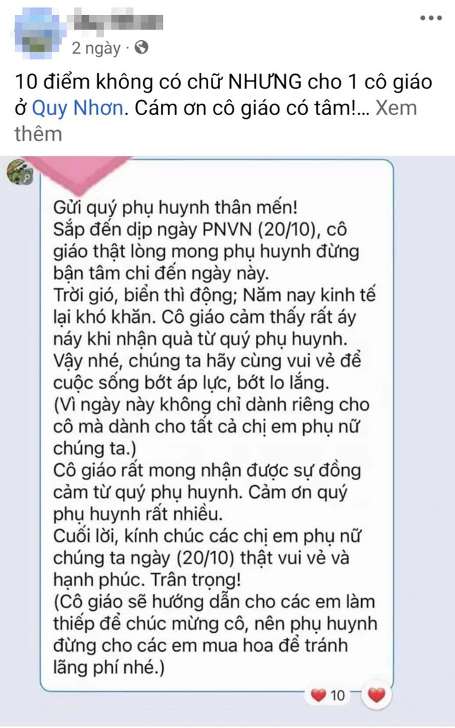 Xôn xao tin nhắn cô giáo 'mong phụ huynh đừng bận tâm' chuyện quà ngày 20/10 ảnh 1