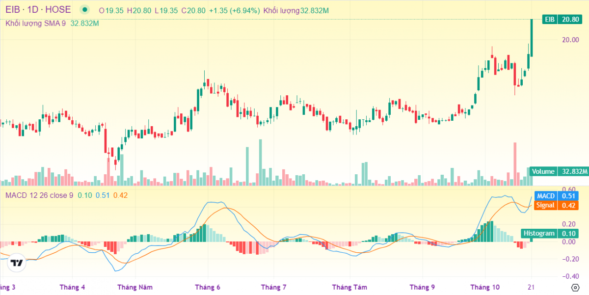 Cổ phiếu Eximbank (EIB) tăng trần trong ngày đặc biệt, phe T+5 lãi ngay 16%