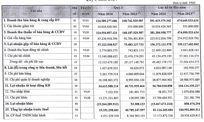 Hodeco (HDC) báo lãi giảm gần 60% trong quý III/2024, mới chỉ hoàn thành 15% kế hoạch lợi nhuận