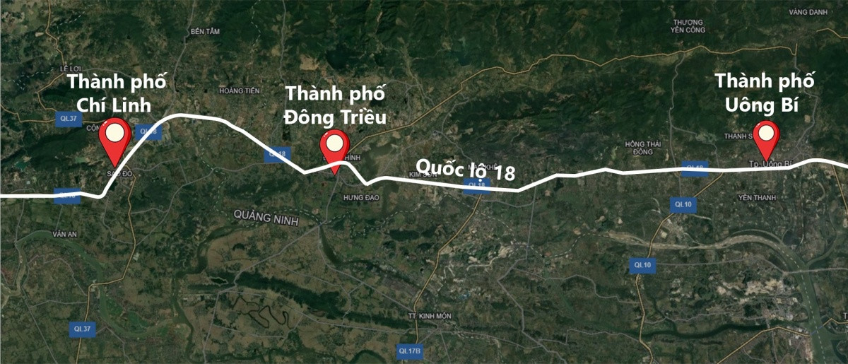 3 thành phố mà Quốc lộ 18 đi qua. Ảnh internet