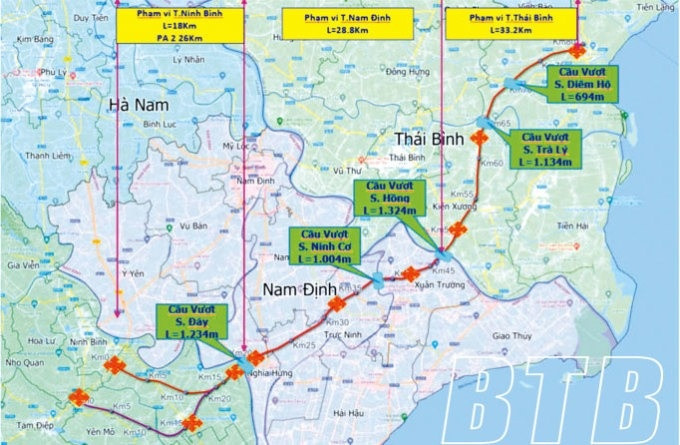 Hướng tuyến cao tốc Nam Định - Thái Bình. Ảnh: Thaibinh.gov