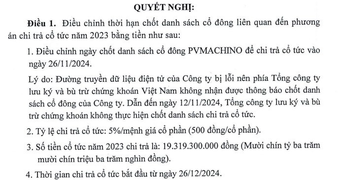 PVMachino (PVM) phải điều chỉnh ngày chốt danh sách cổ đông do lỗi đường truyền