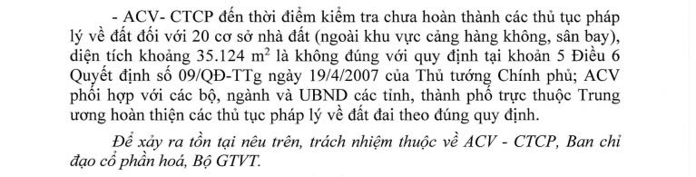 Thanh tra Chính phủ: 20 cơ sở nhà đất ngoài sân bay chưa được ACV hoàn tất thủ tục pháp lý