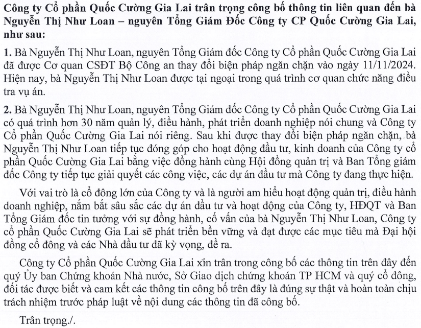 Bà Nguyễn Thị Như Loan được tại ngoại, sẽ đảm nhận vai trò gì tại Quốc Cường Gia Lai (QCG)?