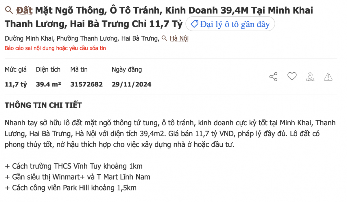 Giá đất nền tại quận nội thành Thủ đô tăng mạnh dịp cuối năm, có nơi lên đến gần 300 triệu đồng/m2