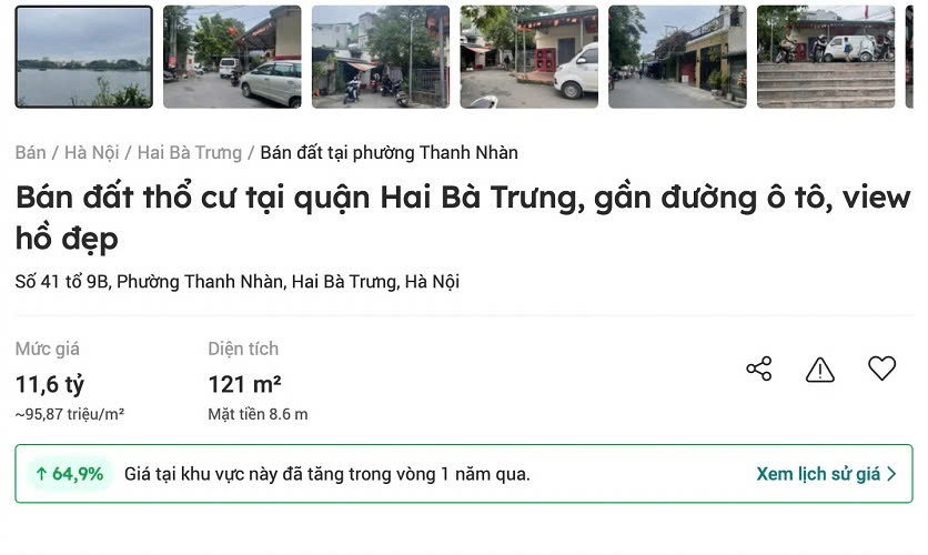 Giá đất nền tại quận nội thành Thủ đô tăng mạnh dịp cuối năm, có nơi lên đến gần 300 triệu đồng/m2