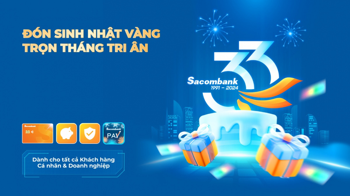 Sacombank (STB) chơi lớn: Tặng 6.000 vé máy bay thương gia và tiền vàng dịp sinh nhật 33 tuổi