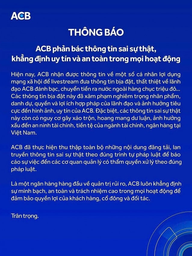 Hậu tin đồn Chủ tịch đánh bạc, chuyển tiền bất hợp pháp: Ngân hàng ACB công bố kết quả kinh doanh ra sao?