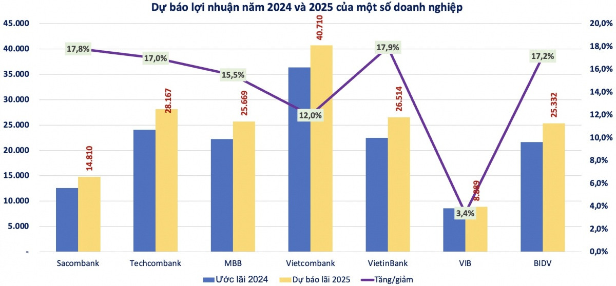 Dự báo KQKD nhóm ngân hàng: Tốc độ tăng trưởng phân hoá, có nhà băng lãi tăng 63%