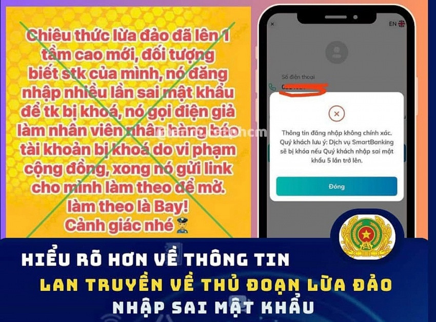 Công an lên tiếng về cảnh báo 'chiêu lừa đảo nhập sai mật khẩu ngân hàng' đang lan truyền trên mạng xã hội