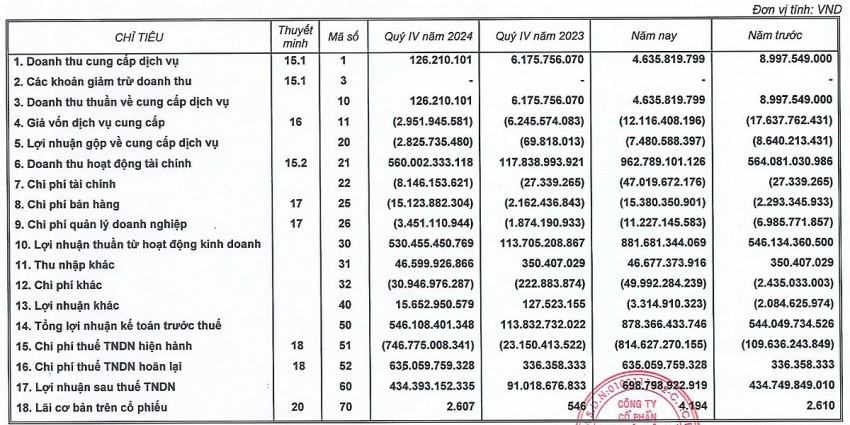 Chủ đầu tư Vinhomes Cổ Loa báo lãi tăng 377% trong quý IV/2024, tổng tài sản gấp 10 lần so với đầu năm 2024