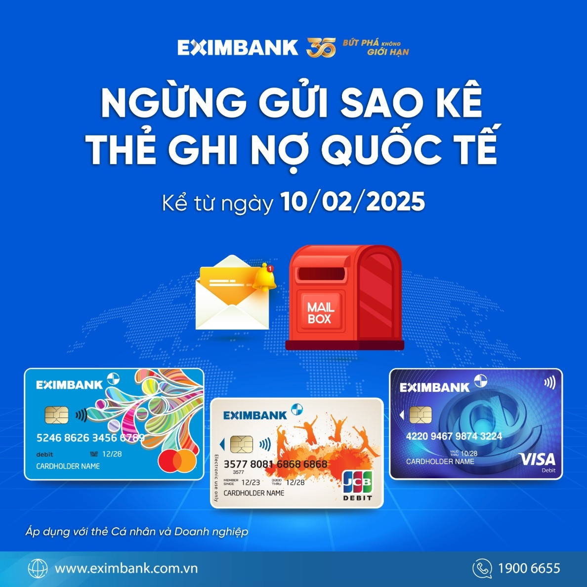 Từ 10/2, Eximbank (EIB) ngừng gửi sao kê thẻ tín dụng qua 2 kênh sau