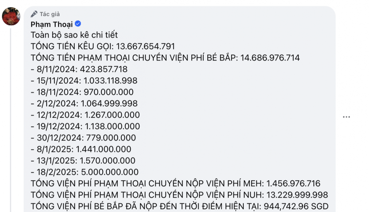 Phạm Thoại chính thức tung 28 trang sao kê tiền từ thiện, khẳng định không ăn chặn