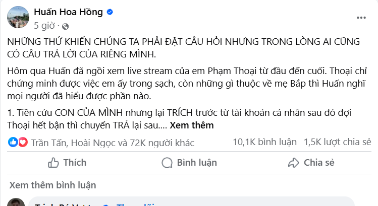 Huấn Hoa Hồng quyên góp 2 tỷ đến bệnh nhân Bệnh viện K, Bệnh viện huyết học, tuyên bố không ủng hộ cho mẹ Bắp - ảnh 2