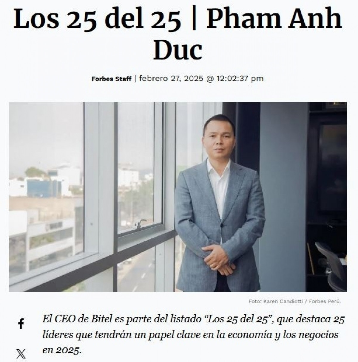 CEO Bitel Phạm Anh Đức được Forbes vinh danh trong top 25 nhà lãnh đạo ảnh hưởng nhất tại Peru