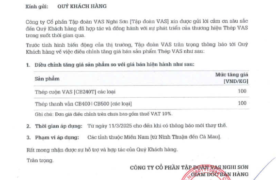 Doanh nghiệp đầu tiên thông báo tăng giá thép