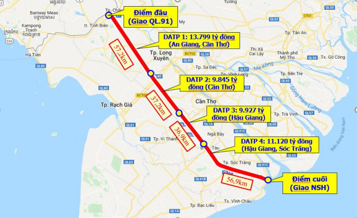 Bản đồ cao tốc Châu Đốc - Cần Thơ - Sóc Trăng