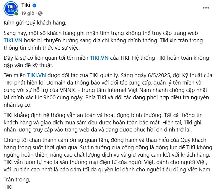 Tiki lên tiếng sau vụ 'bẻ lái' tên miền sang web cá độ