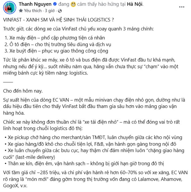 'VinFast - Xanh SM và hệ sinh thái logistics?'
