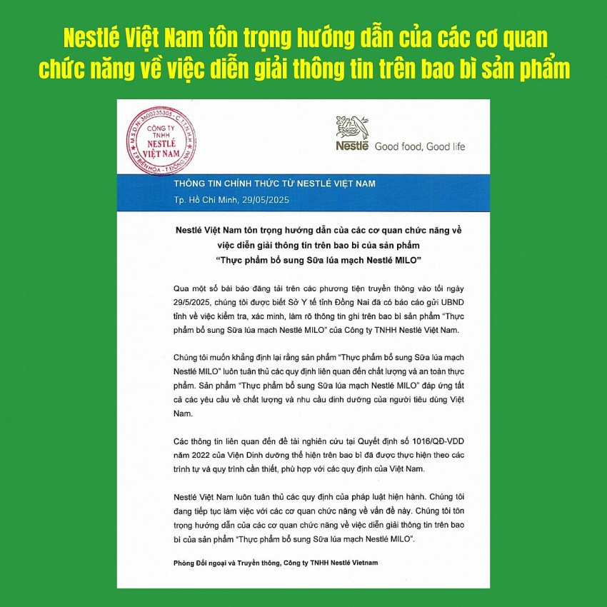 Vụ quảng cáo sữa Milo 'có dấu hiệu lừa dối khách hàng': Nestlé Việt Nam tiếp tục lên tiếng