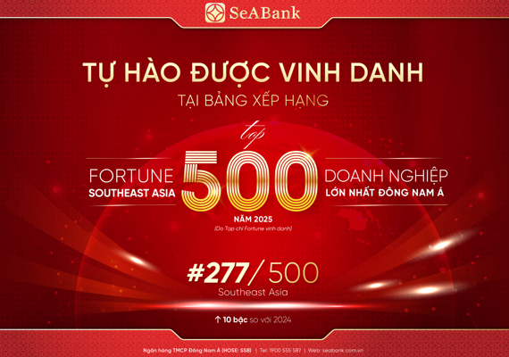 SeABank (SSB) tăng 10 bậc trên bảng xếp hạng Fortune Southeast Asia 500